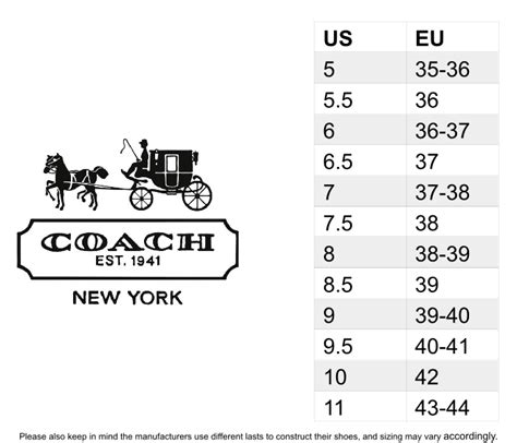 coach size chart for women.